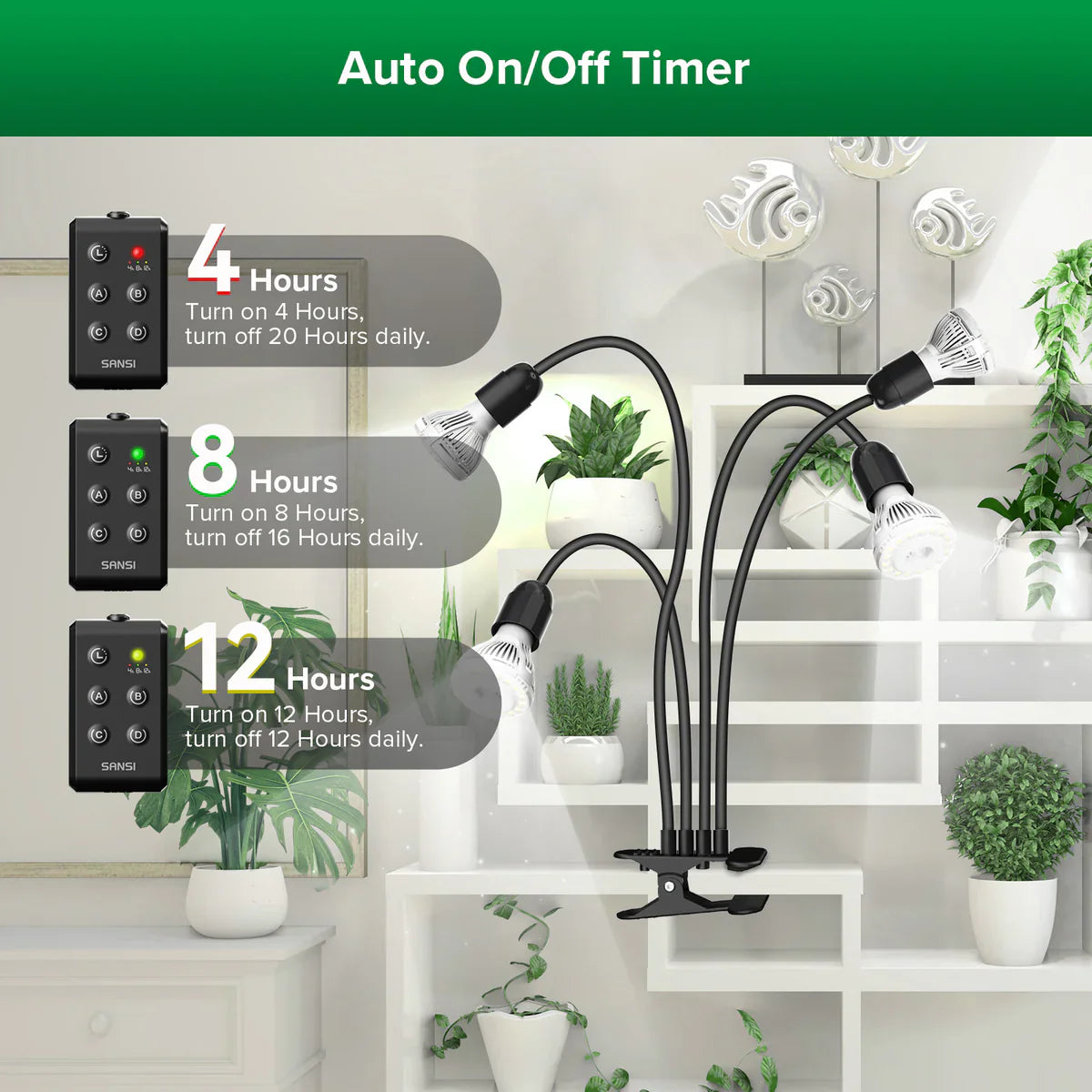 SANSI 40W LED nastavitelná lampička pro růst rostlin s časovačem