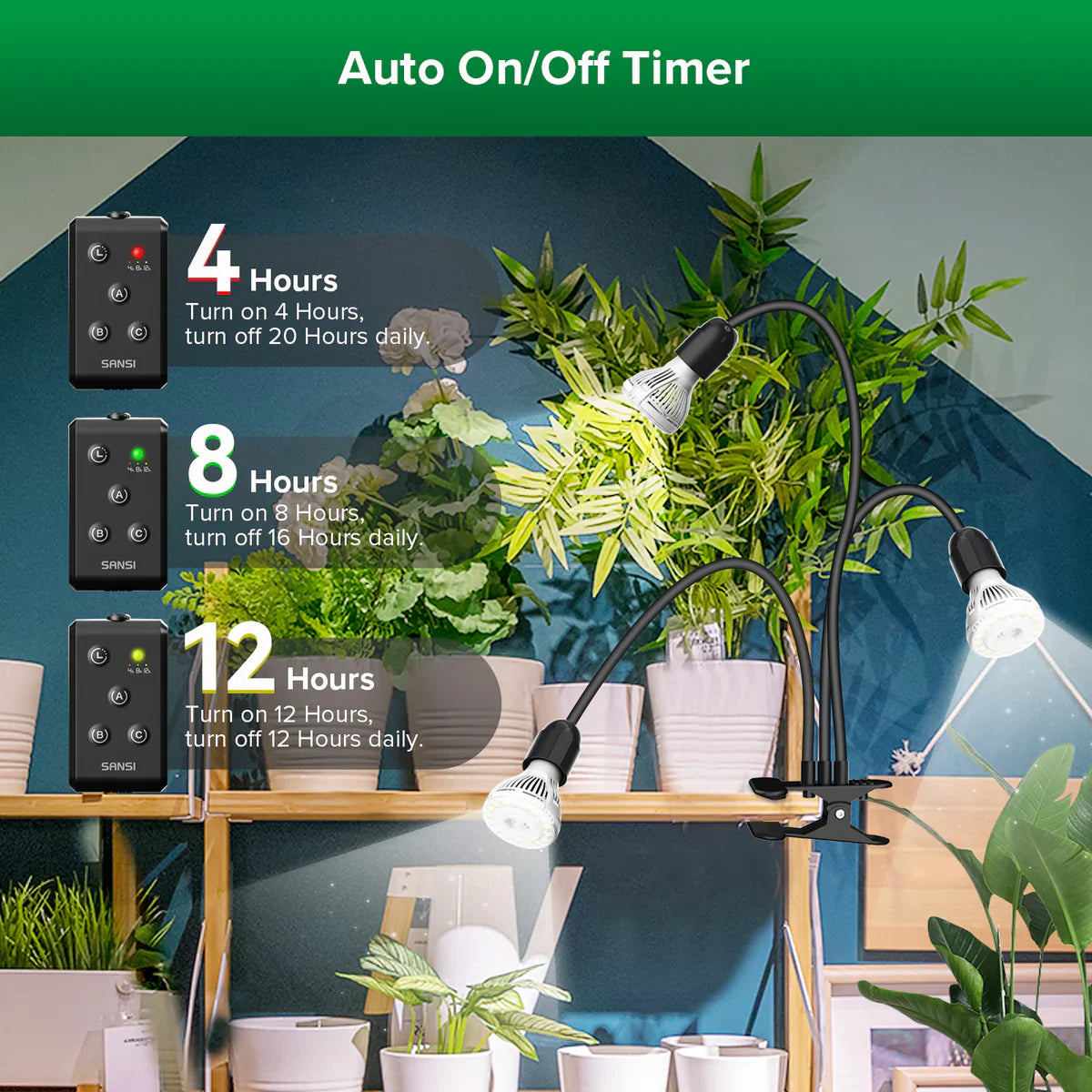 SANSI 30W LED nastavitelná lampička pro růst rostlin s časovačem