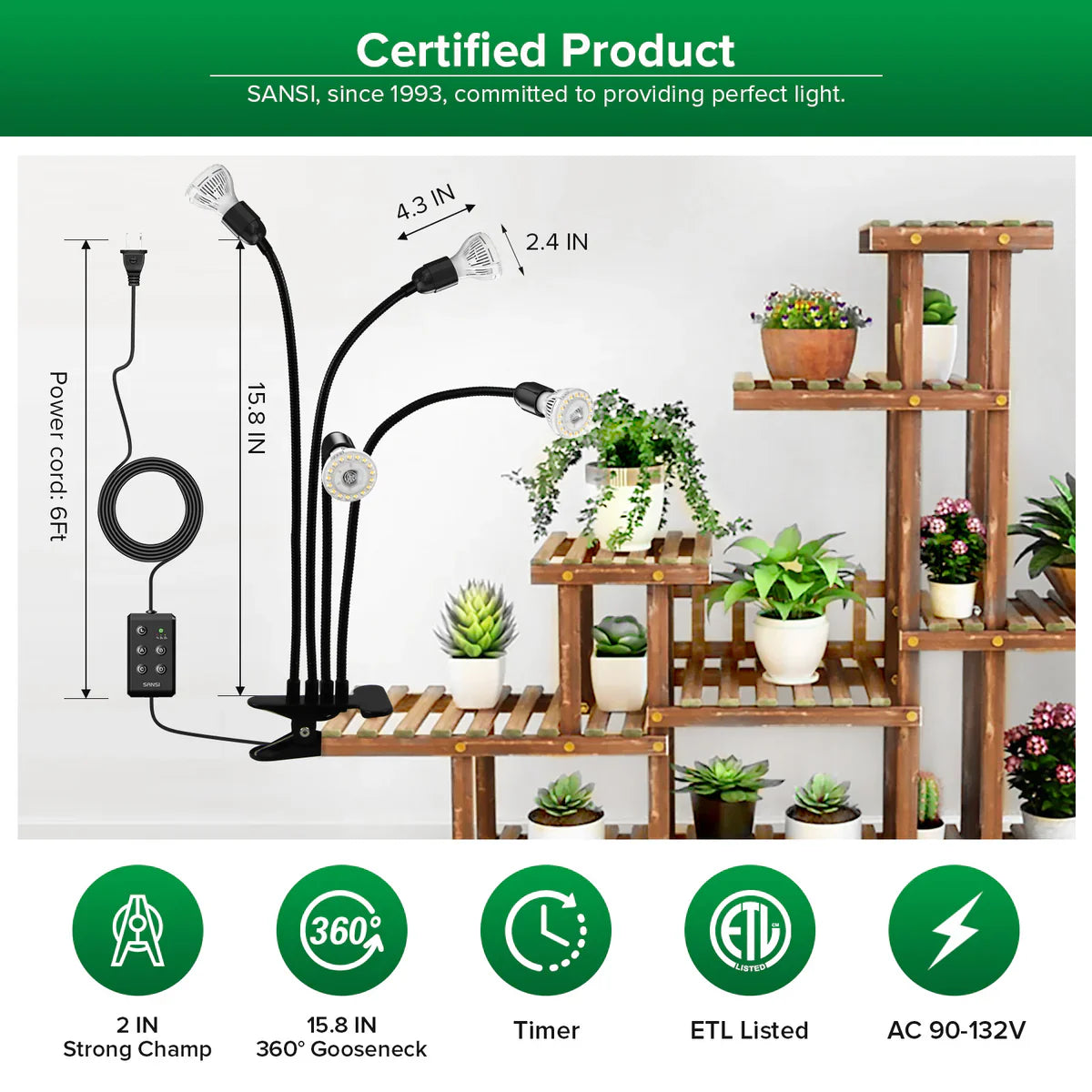 SANSI 40W LED nastavitelná lampička pro růst rostlin s časovačem